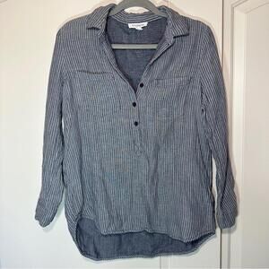 Beachlunchlounge Oversized‎ Popover Striped Top Size: Medium Blue White Cotton